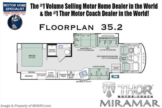 2019 Thor Motor Coach Miramar 35.2 W/Theater Seats, Dual Pane, King Bed Floorplan