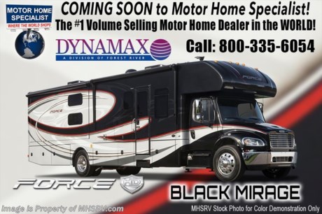 5-11-18 &lt;a href=&quot;http://www.mhsrv.com/other-rvs-for-sale/dynamax-rv/&quot;&gt;&lt;img src=&quot;http://www.mhsrv.com/images/sold-dynamax.jpg&quot; width=&quot;383&quot; height=&quot;141&quot; border=&quot;0&quot;&gt;&lt;/a&gt;  
MSRP $275,384. The All New 2019 Dynamax Force 37BH HD Super C is approximately 39 feet 2 inch in length with 2 slides, bunk beds, a Cummins ISL 8.9 liter (350HP &amp; 1,000 ft.-lbs. of torque) engine coupled with the incredible Allison 3200 TRV transmission. A few other exciting upgrades on the Force HD include luxurious ceramic tile floors, upgraded window treatments, DVD players on the bunk model, brake controller, (2) 4D batteries, air ride cockpit captain chairs that swivel and color-coordinated solid surface countertops in the kitchen, bath &amp; even the bedroom nightstands. Optional features include solar panels and tile floor in the bedroom IPO carpet. The 2019 Dynamax Force also features an incredible list of standard equipment including a 7&quot; Kenwood dash infotainment center, Truma Aqua-Go comfort water heater, inverter, 8 KW Onan generator, king size bed, cab over loft, bedroom TV, heated tanks, raised panel cabinet doors with hidden hinges, solid surface kitchen countertop, full extension ball bearing drawer guides, fantastic fans, backsplash, LED flush mounted lighting, 7 foot ceilings, keyless entry touchpad lock, automatic leveling system, residential refrigerator with icemaker, 3 burner cooktop, convection microwave, (2) 15,000 BTU roof air conditioners, shower skylight, water filter system, exterior shower and much more.  For more complete details on this unit and our entire inventory including brochures, window sticker, videos, photos, reviews &amp; testimonials as well as additional information about Motor Home Specialist and our manufacturers please visit us at MHSRV.com or call 800-335-6054. At Motor Home Specialist, we DO NOT charge any prep or orientation fees like you will find at other dealerships. All sale prices include a 200-point inspection, interior &amp; exterior wash, detail service and a fully automated high-pressure rain booth test and coach wash that is a standout service unlike that of any other in the industry. You will also receive a thorough coach orientation with an MHSRV technician, an RV Starter&#39;s kit, a night stay in our delivery park featuring landscaped and covered pads with full hook-ups and much more! Read Thousands upon Thousands of 5-Star Reviews at MHSRV.com and See What They Had to Say About Their Experience at Motor Home Specialist. WHY PAY MORE?... WHY SETTLE FOR LESS?