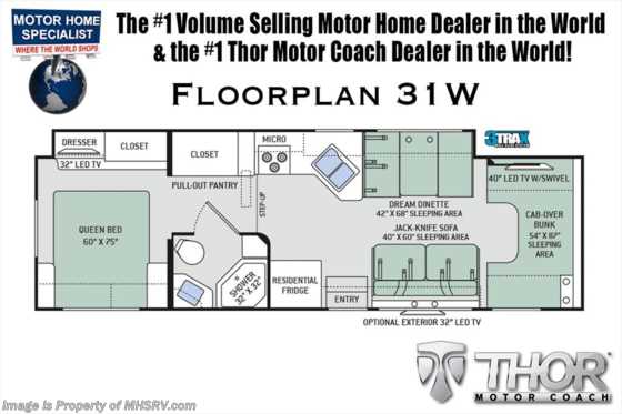 2018 Thor Motor Coach Four Winds 31W RV for Sale at MHSRV.com W/Ext. TV, 15K A/C Floorplan