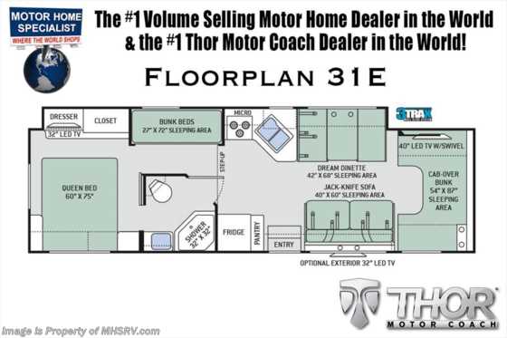 2018 Thor Motor Coach Four Winds 31E Bunk House RV for Sale at MHSRV W/Jacks Floorplan