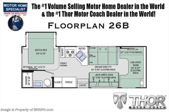2018 Thor Motor Coach Four Winds 26B RV for Sale at MHSRV W/Chevy Chassis, 15K A/C Floorplan