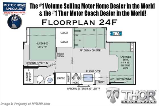 2018 Thor Motor Coach Four Winds 24F RV for Sale at MHSRV.com W/15K A/C, 3 Cam Floorplan