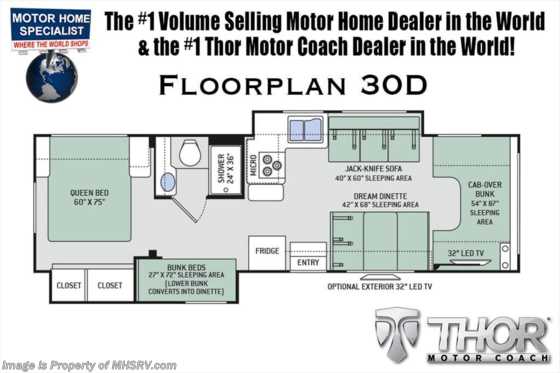 2018 Thor Motor Coach Chateau 30D Bunk House RV for Sale at MHSRV.com W/15K A/C Floorplan
