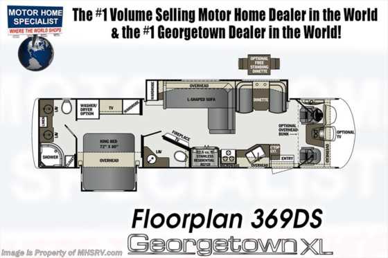 2018 Forest River Georgetown XL 369DS Bath &amp; 1/2 RV for Sale W/OH Loft, Ext. TV Floorplan