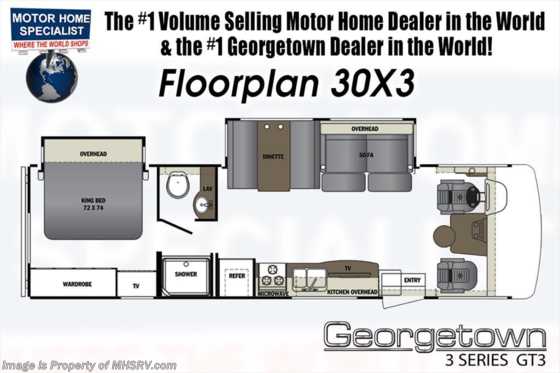 2018 Forest River Georgetown 3 Series GT3 30X3 RV for Sale W/5.5 Gen & Ext. Kitchen Floorplan