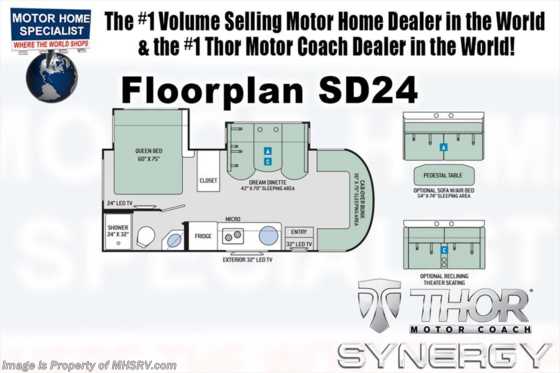 2018 Thor Motor Coach Synergy SD24 Sprinter RV for Sale W/Dsl Gen &amp; Summit Pkg Floorplan