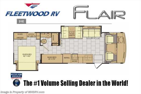 2018 Fleetwood Flair 31E Bunk Model for Sale at MHSRV 2 A/C, 5.5KW Gen Floorplan
