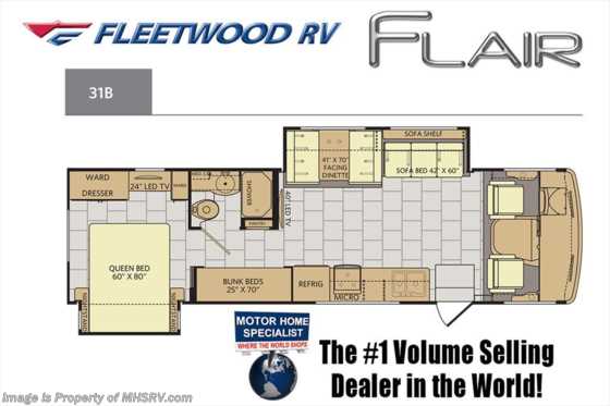 2018 Fleetwood Flair LXE 31B Bunk Model for Sale at MHSRV.com W/2 A/Cs Floorplan