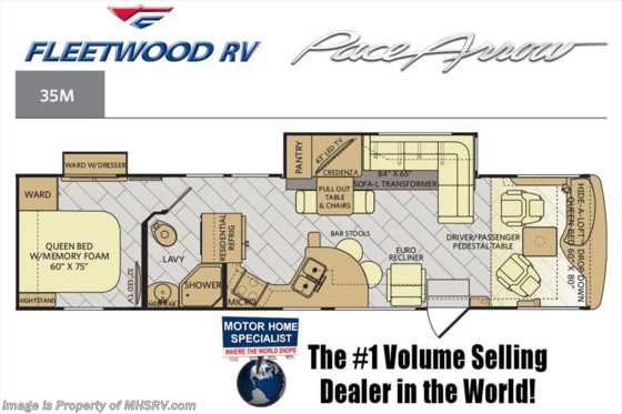 2018 Fleetwood Pace Arrow 35M RV for Sale at MHSRV.com W/Sat, W/D, 340HP Floorplan