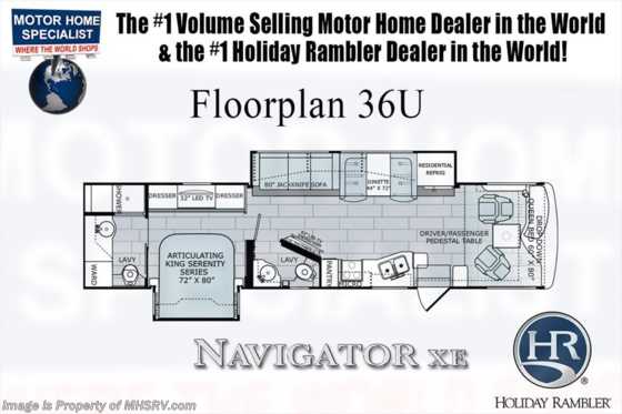 2018 Holiday Rambler Navigator XE 36U Bath &amp; 1/2 RV for Sale W/Sat, W/D, King Floorplan