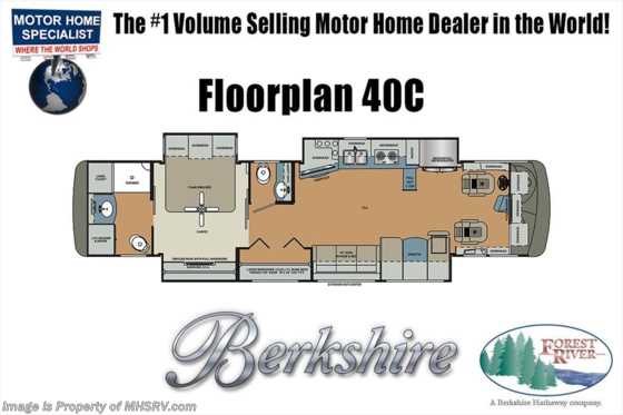 2018 Forest River Berkshire XL 40C-380 Bunk Model Bath &amp; 1/2 W/ Sat, W/D, Safe Floorplan