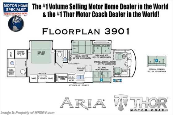 2018 Thor Motor Coach Aria 3901 Bath & 1/2 RV for Sale 360HP, King Bed & W/D Floorplan