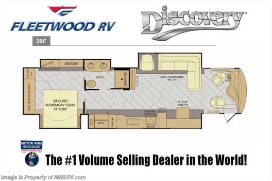 2018 Fleetwood Discovery LXE 39F Luxury RV for Sale W/ King Bed, Sat, W/D, GPS Floorplan