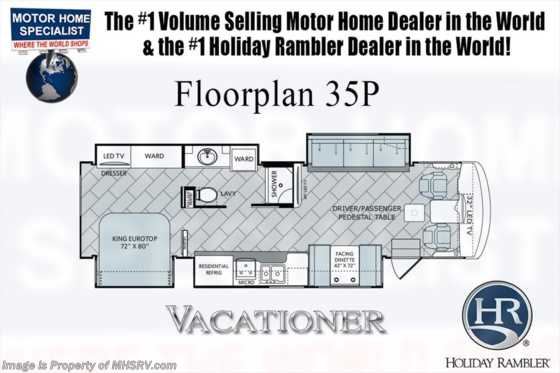 2018 Holiday Rambler Vacationer 35P RV for Sale W/LX Pkg, Stack W/D, Sat, L-Sofa Floorplan