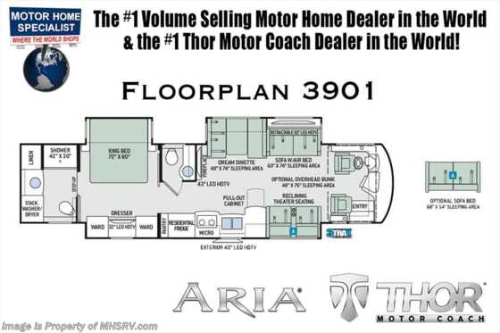 2019 Thor Motor Coach Aria 3901 Bath &amp; 1/2 RV for Sale 360HP, King &amp; W/D Floorplan