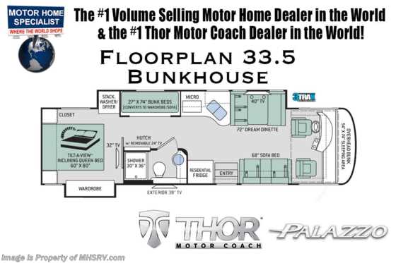2019 Thor Motor Coach Palazzo 33.5 Bunk House Diesel Coach for Sale Floorplan