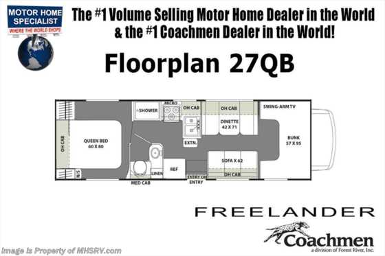 2018 Coachmen Freelander  27QBC RV for Sale @ MHSRV.com 15K BTU A/C, Ext TV Floorplan
