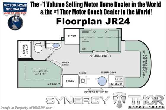 2018 Thor Motor Coach Synergy JR24 Sprinter Diesel for Sale W/ Dsl Gen, Solar Floorplan