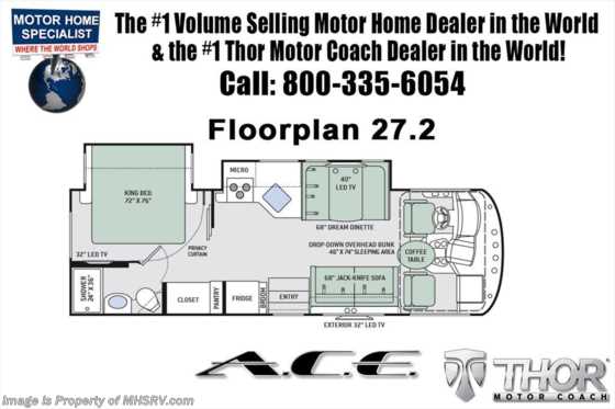2018 Thor Motor Coach A.C.E. 27.2 ACE RV for Sale at MHSRV.com W/King Bed Floorplan