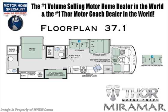 2018 Thor Motor Coach Miramar 37.1 Bunk Model W/ 2 Full Baths & Theater Seats Floorplan