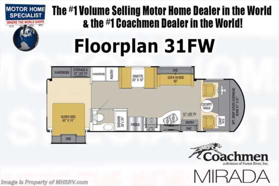 2018 Coachmen Mirada 31FW for Sale at MHSRV.com W/Ext. TV, 2 A/Cs, Sat Floorplan