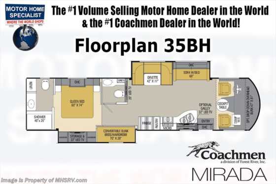 2018 Coachmen Mirada 35BH Bunk Model Bath &amp; 1/2 For Sale W/2 A/C Floorplan