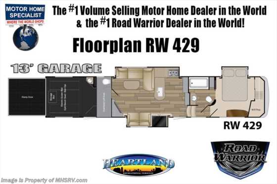 2018 Heartland RV Road Warrior RW429 Bath &amp; 1/2 W/ Ext TV, Dual Pane, Arctic Floorplan