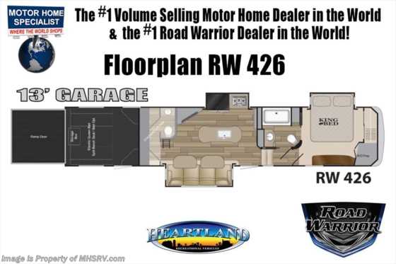 2018 Heartland RV Road Warrior RW426 W/Ext TV, Dual Pane, Arctic, 3 A/Cs Floorplan