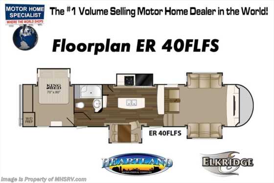2018 Heartland RV ElkRidge 40FLFS W/Auto Level, 2 A/Cs, Ext Grill, Dual Pane Floorplan