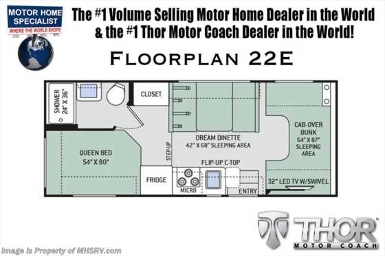 2018 Thor Motor Coach Chateau 22E W/HD-Max, Ext TV, 15K A/C, Back-Up Cam &amp; More Floorplan
