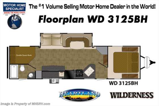 2018 Heartland RV Wilderness 3125BH Bunk Model W/ 15K BTU A/C, Ext Kitchen Floorplan