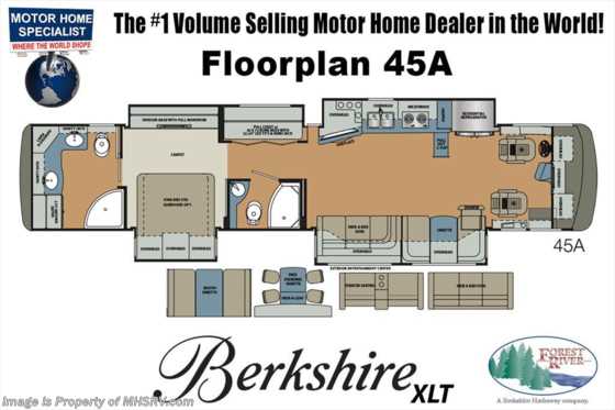 2018 Forest River Berkshire XLT 45A Bunk Model W/ 2 Full Baths, Sat, W/D, King Floorplan
