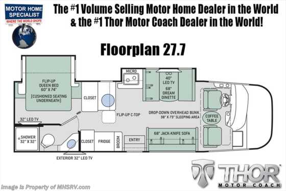 2018 Thor Motor Coach Vegas 27.7 RUV for Sale @ MHSRV W/ 15K A/C, IFS, 2 Slide Floorplan