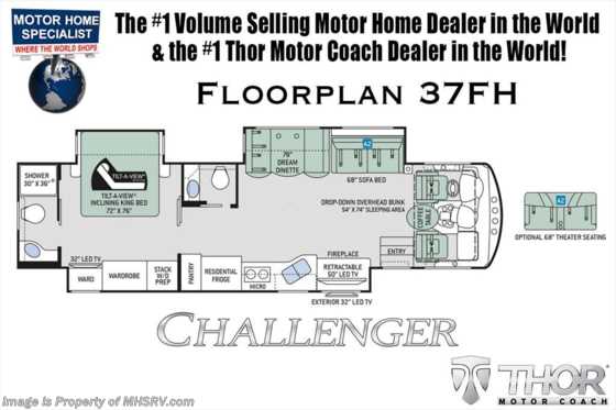 2018 Thor Motor Coach Challenger 37FH Bath &amp; 1/2 RV W/King Tilt-A-View Bed Floorplan
