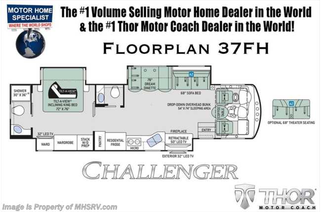 2018 Thor Motor Coach Challenger 37FH Bath &amp; 1/2 RV W/King Tilt-A-View Bed