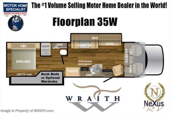 2018 Nexus Wraith 35W International Diesel W/Bunk Bed, In-Motion Sat Floorplan