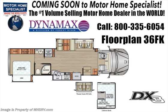 2019 Dynamax Corp DX3 36FK Super C RV W/Theater Seats, W/D, Solar Floorplan