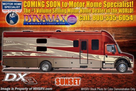 9/12/18 &lt;a href=&quot;http://www.mhsrv.com/other-rvs-for-sale/dynamax-rv/&quot;&gt;&lt;img src=&quot;http://www.mhsrv.com/images/sold-dynamax.jpg&quot; width=&quot;383&quot; height=&quot;141&quot; border=&quot;0&quot;&gt;&lt;/a&gt;  MSRP $328,043. 2019 DynaMax DX3 model 37TS with 3 slides. Perhaps the most luxurious yet affordable Super C motor home on the market! Features include the exclusive D-Max design which maximizes structural integrity &amp; stability, Bilstein oversized shock absorbers, diesel Aqua Hot system, Kenwood dash infotainment system, brake controller, newly designed aerodynamic fiberglass front &amp; rear caps, vacuum-Laminated 2&quot; insulated floor, brake controller, one-piece fiberglass roof, Roto-Formed ribbed storage compartments, side-hinged aluminum compartment doors with paddle latches, integrated Carefree Mirage roof-mounted awnings with LED lighting, heavy duty electric triple series 25 entry step, clear vision frameless windows, Sani-Con emptying system with macerating pump, luxurious porcelain tile flooring, decorative crown molding, MCD day/night shades, solid surface countertops, dual A/Cs with heat pumps, 8KW Onan diesel generator, 3,000 watt inverter with low voltage automatic start and 2 upgraded 4D AGM house batteries. This Model is powered by the 8.9L Cummins 350HP diesel engine with 1,000 lbs. of torque &amp; massive 33,000 lb. Freightliner M-2 chassis with 20,000 lb. hitch and 4 point fully automatic hydraulic leveling jacks. Options include the beautiful full body exterior 4-Color package, solar panels, electric cooktop ILO LP, entertainment center with 50&quot; TV &amp; fireplace IPO love seat, dual reclining theater seats IPO sofa, rear rock guard, dash cam DVR with forward collision and departure delay alerts and a washer dryer. The DX3 also features an exterior entertainment center, Jacobs C-Brake with low/off/high dash switch, Allison transmission, air brakes with 4 wheel ABS, twin aluminum fuel tanks, electric power windows, remote keyless pad at entry door, Blue-Ray home theater system, In-Motion satellite, flush mounted LED ceiling lights, convection microwave, residential refrigerator, touch screen premium AM/FM/CD/DVD radio, GPS with color monitor, color back-up camera and two color side view cameras.  For more complete details on this unit and our entire inventory including brochures, window sticker, videos, photos, reviews &amp; testimonials as well as additional information about Motor Home Specialist and our manufacturers please visit us at MHSRV.com or call 800-335-6054. At Motor Home Specialist, we DO NOT charge any prep or orientation fees like you will find at other dealerships. All sale prices include a 200-point inspection, interior &amp; exterior wash, detail service and a fully automated high-pressure rain booth test and coach wash that is a standout service unlike that of any other in the industry. You will also receive a thorough coach orientation with an MHSRV technician, an RV Starter&#39;s kit, a night stay in our delivery park featuring landscaped and covered pads with full hook-ups and much more! Read Thousands upon Thousands of 5-Star Reviews at MHSRV.com and See What They Had to Say About Their Experience at Motor Home Specialist. WHY PAY MORE?... WHY SETTLE FOR LESS?