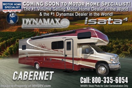 4-30-18 &lt;a href=&quot;http://www.mhsrv.com/other-rvs-for-sale/dynamax-rv/&quot;&gt;&lt;img src=&quot;http://www.mhsrv.com/images/sold-dynamax.jpg&quot; width=&quot;383&quot; height=&quot;141&quot; border=&quot;0&quot;&gt;&lt;/a&gt;  MSRP $145,008. The 2018 DynaMax Isata 4 Series model 31DSF is approximately 32 feet 8 inches in length and is backed by Dynamax’s industry-leading Two-Year limited Warranty. A few popular features include power stabilizing system, GPS navigation, leatherette driver and passenger seats, 3 camera monitoring system, tinted frameless windows, full extension drawer guides, roller shades, solid surface counter tops &amp; backsplash and an inverter. Optional features includes the beautiful full body paint, Diamond Shield protection, solar panels, automatic leveling, Winegard T-4 satellite, upgraded refrigerator, oven, driver &amp; passenger swivel seats, cab seat booster cushions and U-shaped dinette in place of booth IPO dinette. The Isata 4 is powered by a 6.8L Triton V10 engine, Ford 450 chassis and a 6 speed automatic transmission. For 2 year limited warranty details contact Dynamax or a MHSRV representative. For more complete details on this unit and our entire inventory including brochures, window sticker, videos, photos, reviews &amp; testimonials as well as additional information about Motor Home Specialist and our manufacturers please visit us at MHSRV.com or call 800-335-6054. At Motor Home Specialist, we DO NOT charge any prep or orientation fees like you will find at other dealerships. All sale prices include a 200-point inspection, interior &amp; exterior wash, detail service and a fully automated high-pressure rain booth test and coach wash that is a standout service unlike that of any other in the industry. You will also receive a thorough coach orientation with an MHSRV technician, an RV Starter&#39;s kit, a night stay in our delivery park featuring landscaped and covered pads with full hook-ups and much more! Read Thousands upon Thousands of 5-Star Reviews at MHSRV.com and See What They Had to Say About Their Experience at Motor Home Specialist. WHY PAY MORE?... WHY SETTLE FOR LESS?