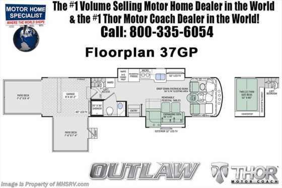 2018 Thor Motor Coach Outlaw Toy Hauler 37GP Toy Hauler W/ 3 A/Cs, 2 Patio Decks Floorplan