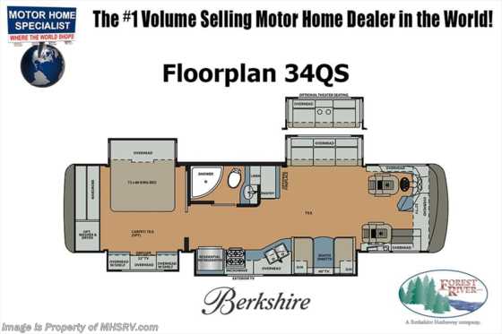 2018 Forest River Berkshire 34QS W/Fireplace, Sat, 360HP, Stack W/D Floorplan