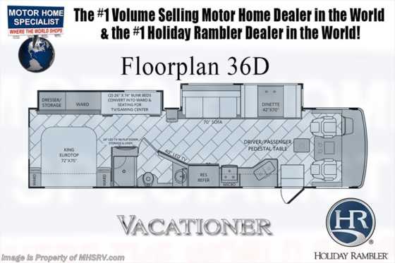 2018 Holiday Rambler Vacationer 36D Bunk Model for Sale at MHSRV W/ Sat, King Floorplan