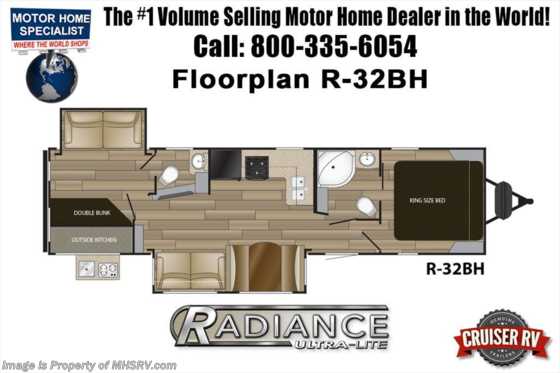 2018 Cruiser RV Radiance Ultra-Lite 32BH Bunk Model W/2 A/Cs, Stabilizers Floorplan