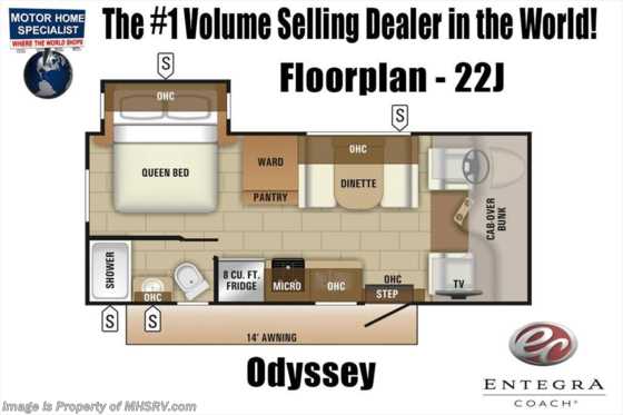2018 Entegra Coach Odyssey 22J W/2 Yr Warranty, Fiberglass Roof, 15K A/C Floorplan