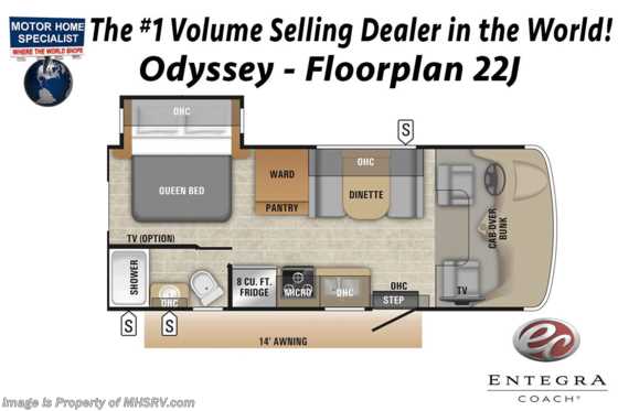 2018 Entegra Coach Odyssey 22J W/2 Yr Warranty, Bedroom TV, 15K A/C &amp; More! Floorplan
