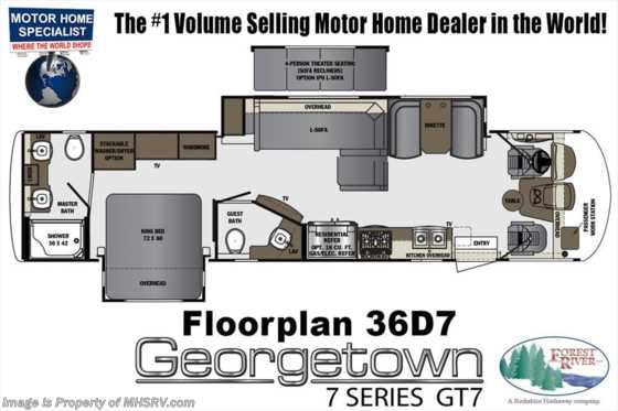 2019 Forest River Georgetown GT7 36D7 Bath &amp; 1/2 W/Theater Seats, Dishwasher, W/D Floorplan