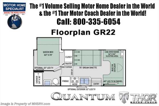 2018 Thor Motor Coach Quantum GR22 for Sale W/15K BTU A/C, Ext TV Floorplan