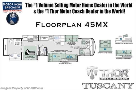 2019 Thor Motor Coach Tuscany 45MX Bath & 1/2 W/Theater Seats, King, Aqua Hot Floorplan