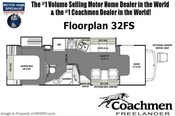 2019 Coachmen Freelander 32FS RV for Sale W/15K A/C, Stabilizers, 50" TV Floorplan