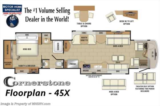 2019 Entegra Coach Cornerstone 45X Luxury RV W/Stonewall, WiFi, Solar Floorplan